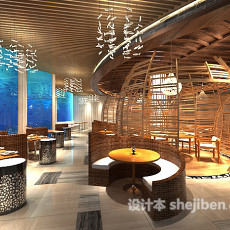 工装餐厅木质吊顶3d模型下载