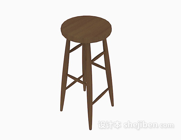田园风格棕色实木高脚椅3d模型下载