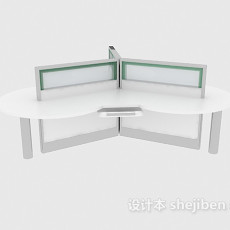 白色实木办公桌3d模型下载
