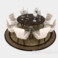欧式八人餐桌3d模型下载