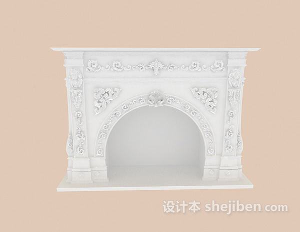欧式风格白色工艺壁炉3d模型下载
