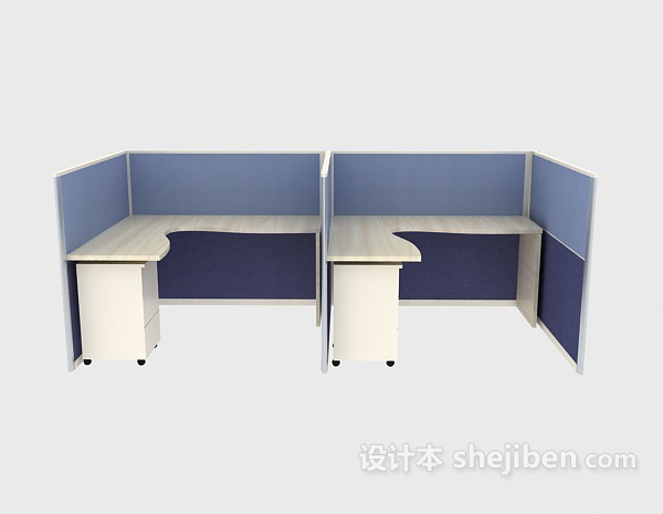 现代风格蓝色办公桌区域3d模型下载