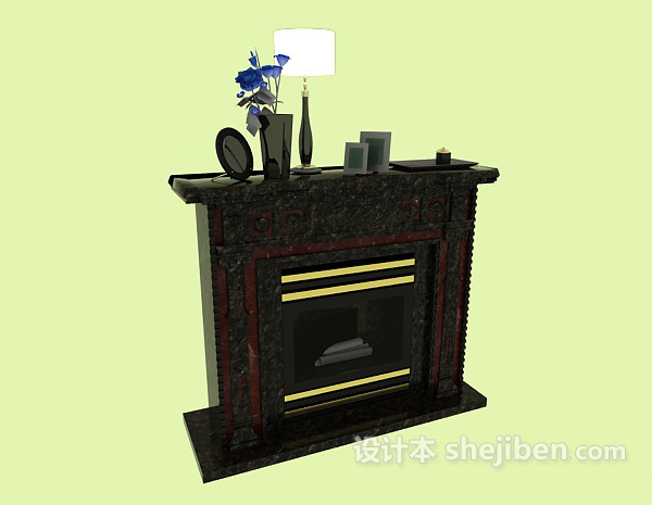 免费黑色欧式壁炉3d模型下载
