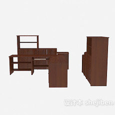 棕色办公桌、文件储柜3d模型下载