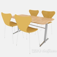 简约四人桌椅组合3d模型下载
