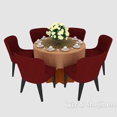 六人餐桌桌椅3d模型下载