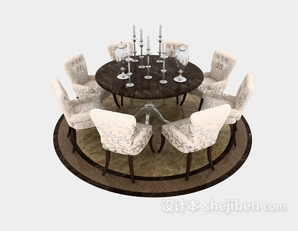 欧式风格欧式八人餐桌3d模型下载