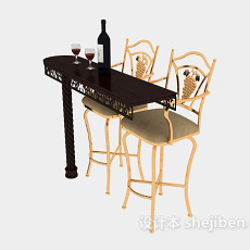 美式家居吧台桌椅3d模型下载