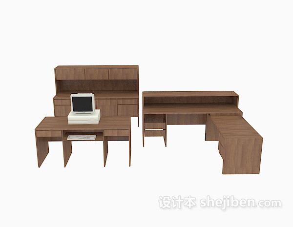 现代风格棕色实木办公单元3d模型下载