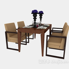 中式四人餐桌3d模型下载