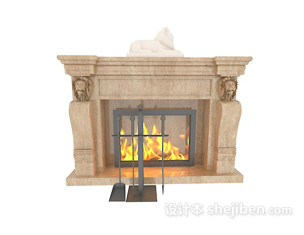 欧式风格欧式石材壁炉3d模型下载