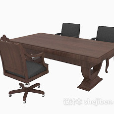 复古欧式办公桌3d模型下载