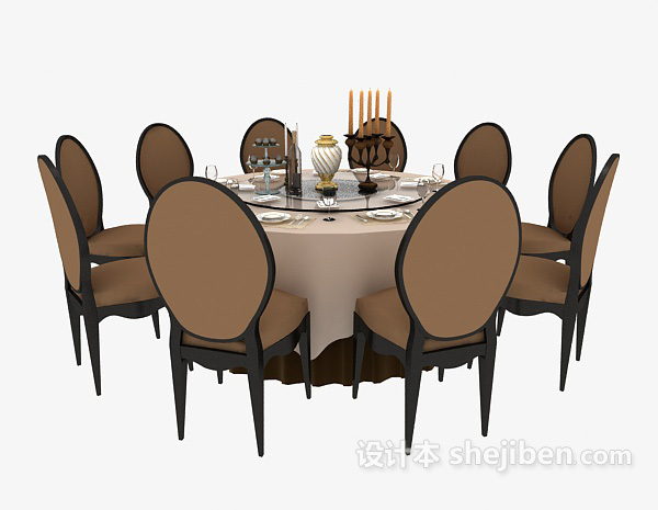 美式十人圆形餐桌3d模型下载