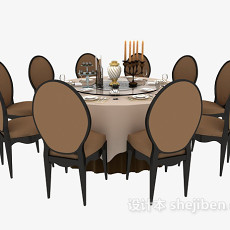 美式十人圆形餐桌3d模型下载