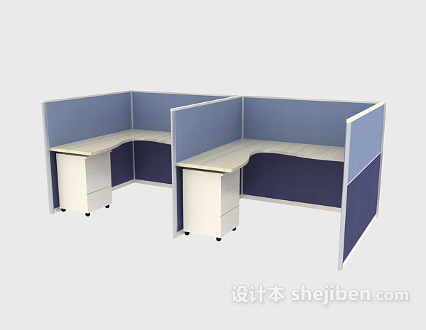 免费蓝色办公桌区域3d模型下载