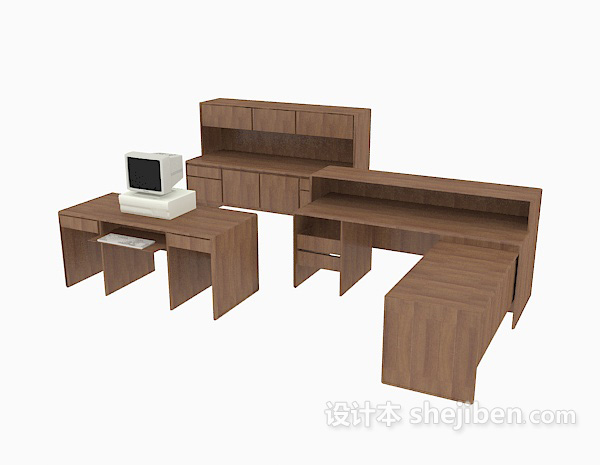 免费棕色实木办公单元3d模型下载