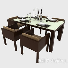 四人餐厅餐桌3d模型下载