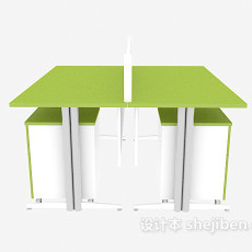 绿白搭配办公桌3d模型下载