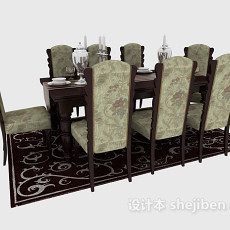 精致美式实木餐桌3d模型下载