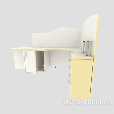 浅色实木办公桌3d模型下载