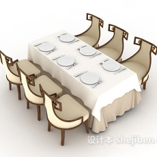 时尚六人餐桌3d模型下载