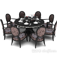 美式圆形家庭餐桌3d模型下载