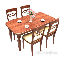 简约风格实木餐桌椅3d模型下载