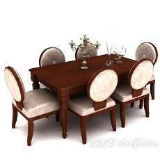 美式家庭六人餐桌3d模型下载