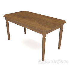 欧式棕色实木家庭餐桌3d模型下载