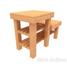 原木边桌3d模型下载