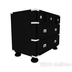 中式黑色实木边柜3d模型下载