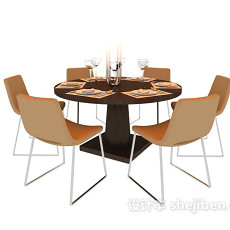 六人现代餐桌3d模型下载