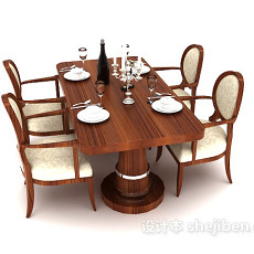 美式简约风格餐桌3d模型下载