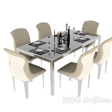 现代简约六人餐桌3d模型下载