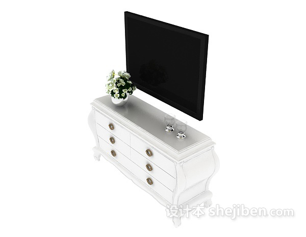 白色边柜、电视柜3d模型下载