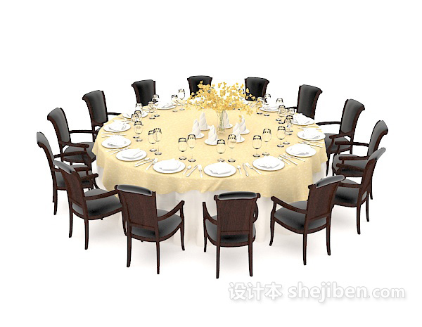 大型圆形多人餐桌3d模型下载
