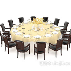 大型圆形多人餐桌3d模型下载