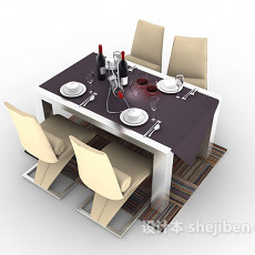 现代风格实木四人餐桌3d模型下载