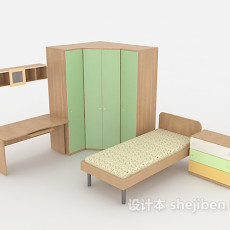 单人床、衣柜组合3d模型下载