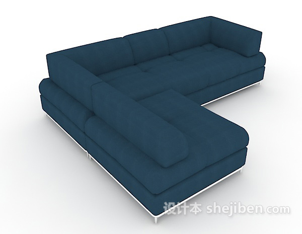 免费简约蓝色多人沙发3d模型下载