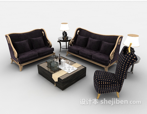 欧式紫色组合沙发3d模型下载
