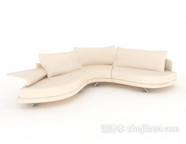 白色皮质多人沙发3d模型下载