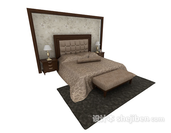 免费新古典实木双人床3d模型下载