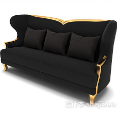 黑色欧式多人沙发3d模型下载