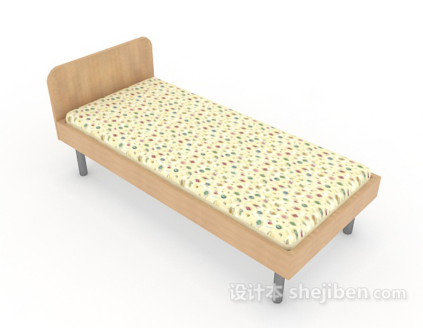 实木单人儿童床3d模型下载