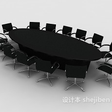 实木黑色会议桌3d模型下载