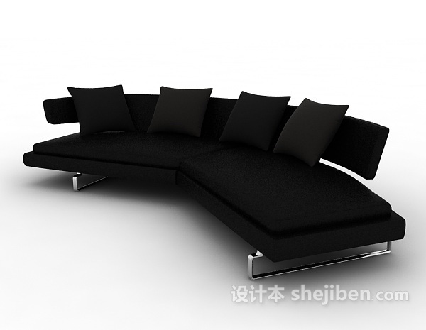 黑色简洁多人沙发