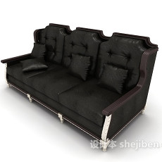 黑色皮质三人沙发3d模型下载