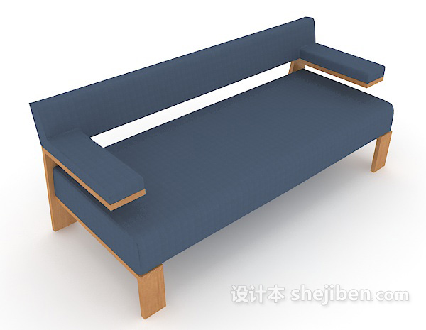 蓝色简约多人沙发3d模型下载