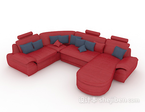 红色皮质组合沙发